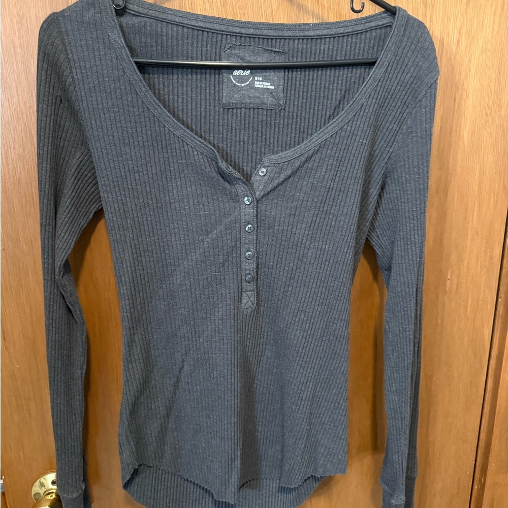 Aerie Charcoal Ribbed Long Sleeve Henley
